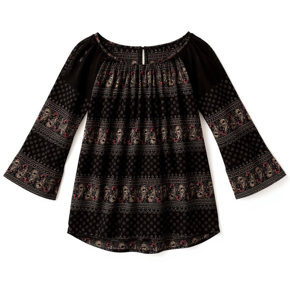 $10 SALE  Women's Black Paisley Bell Sleeved Blouse Size S